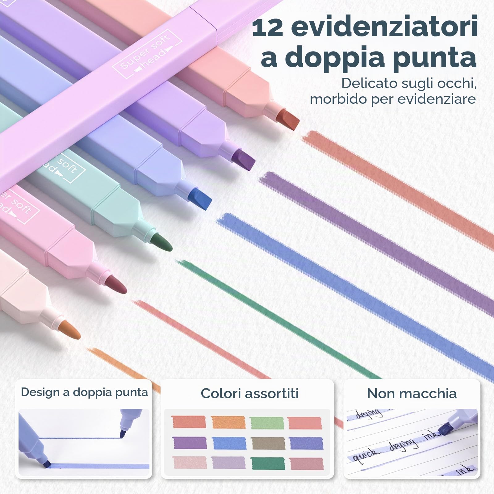 Nicpro 39 pezzi di articoli scolastici estetici con adorabile astuccio rosa, 12 evidenziatori pastello, 5 penne a inchiostro nero a rapida asciugatura, 6 matite meccaniche 0,5 e 0,7 mm per studentesse