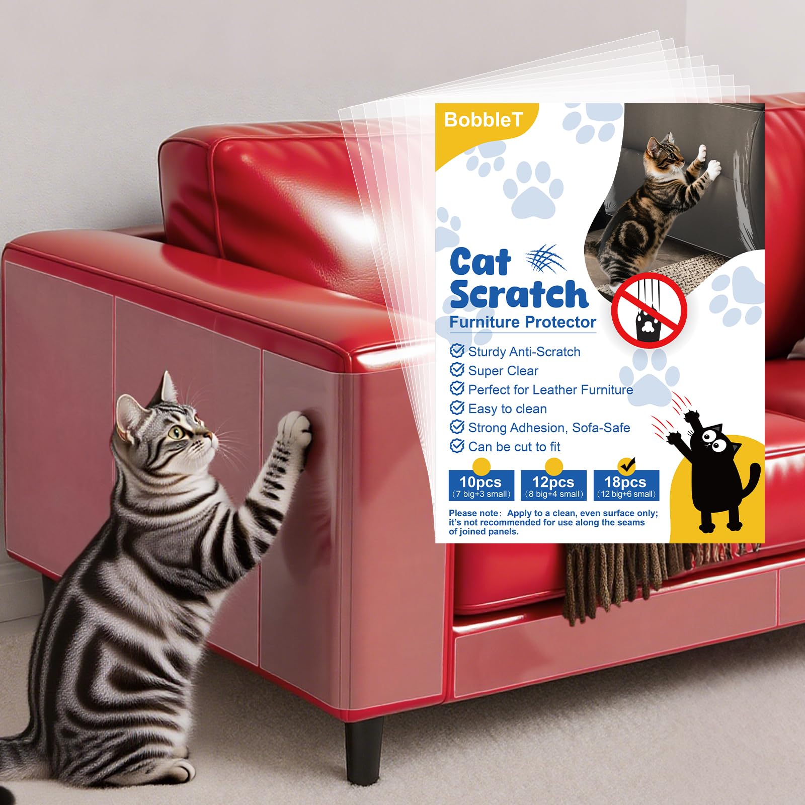 Photo 1 of Anti Cat Scratch Furniture Protector for Leather Furniture,18 Pcs Self-Adhesive Cuttable Couch Protector from Cat Claws, Easy to Apply and Remove,No Pins