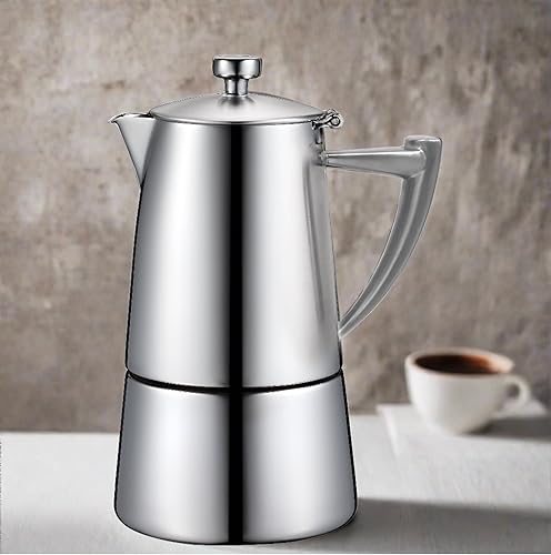 Vista 2 de CUISINOX Roma - Máquina de café expreso de acero inoxidable satinado para estufa, 6 tazas