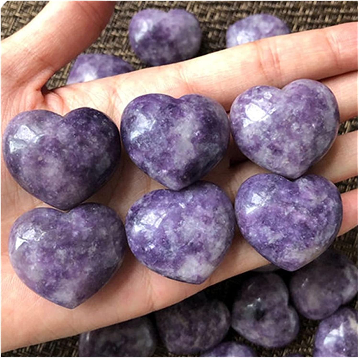 FIDEMM Natural Crystal Rough Purple Lepidolite Heart Shaped Crystals Healing Stones Natural Carved for Home Decoration