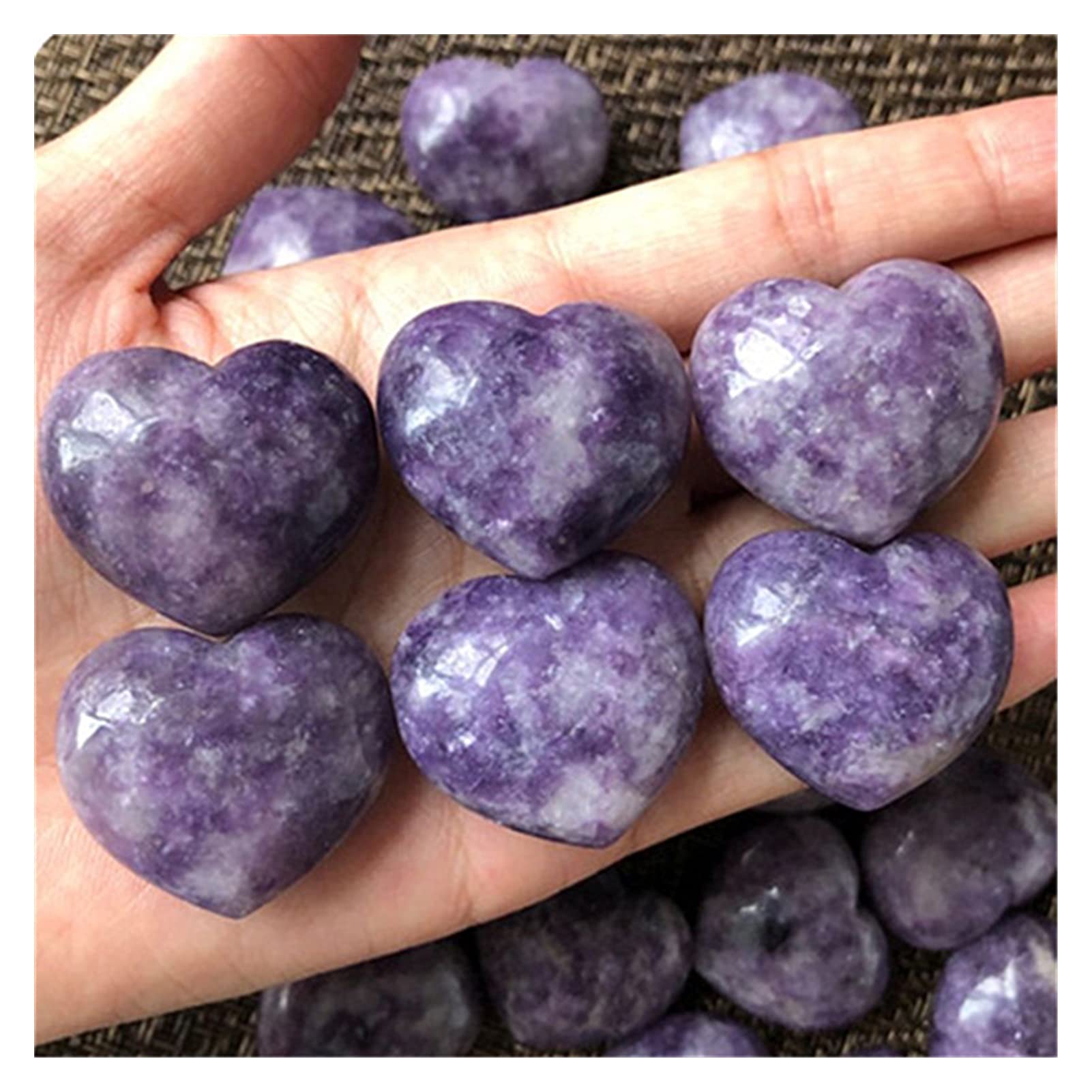 Cristaux de lépidolite en cœur, pierres de guérison à offrir pour la maison