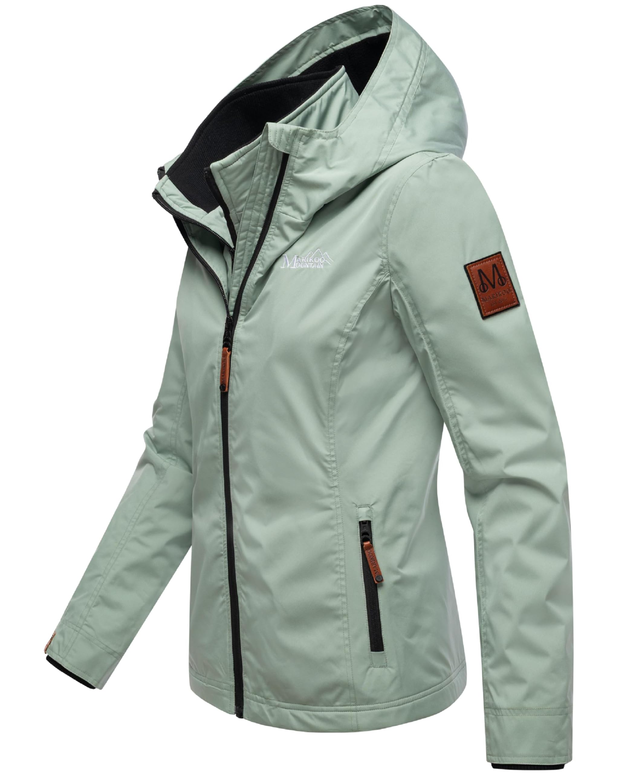 MARIKOO leicht gefütterte Damen Übergangsjacke kurze Sommerjacke mit kuscheligem Fleece-Innenfutter und großer Kapuze Erdbeere XS-6XL