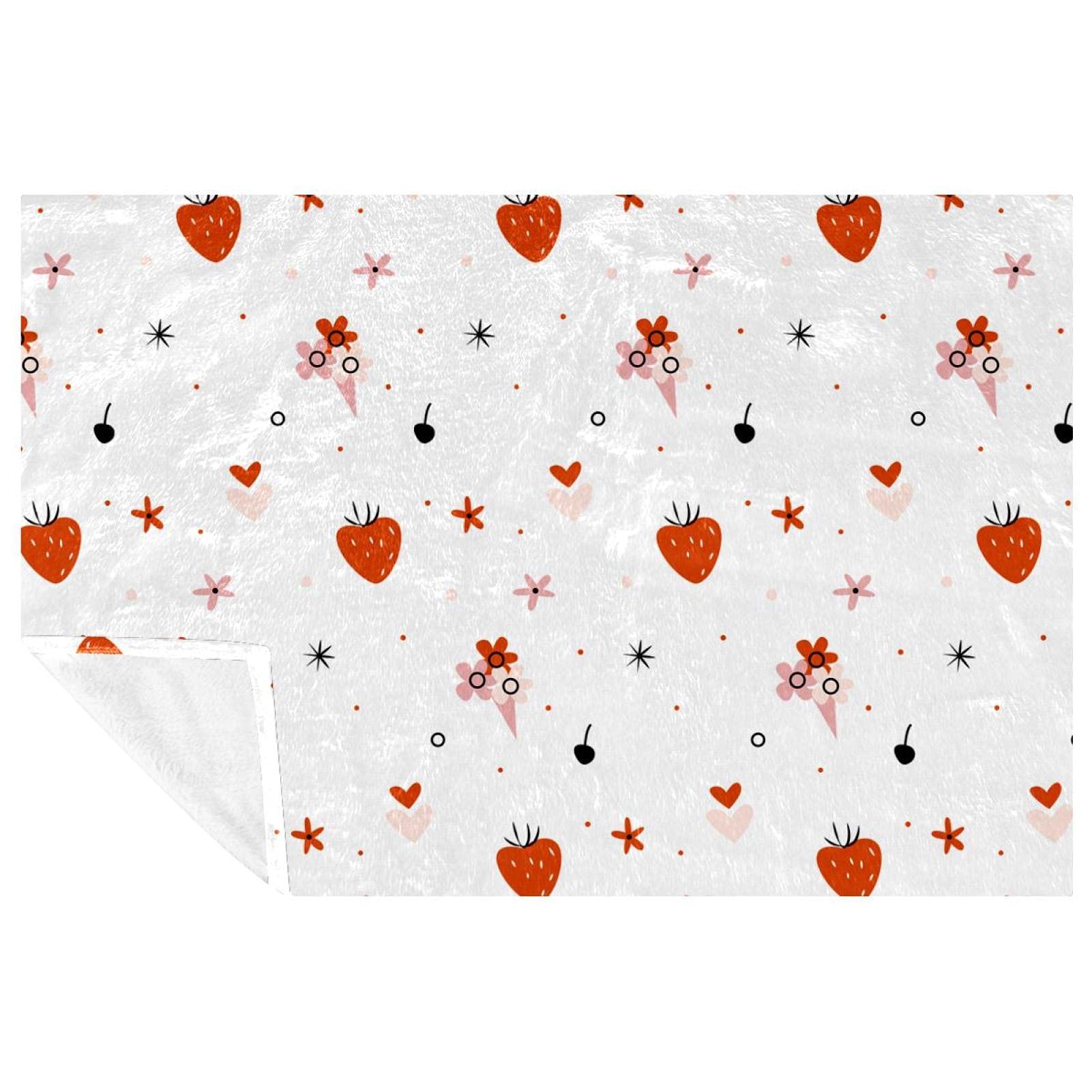 Couverture douce et chaude imprimé fraises 150x100 cm pour camping et plage