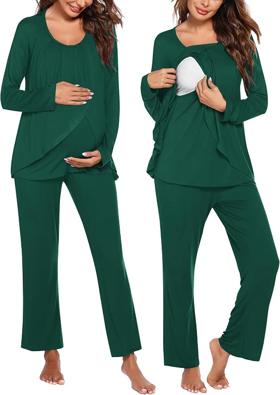 Ekouaer Conjunto de Pijama para Gestante com Blusa de Manga Longa e Calça, 2 Peças