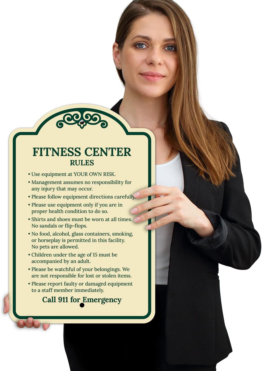 Fitness Center Rules Use Equipment at Your Own Risk Décor Sign, Green Light, 12x18 Inches, ACM, Fade Resistant, Made in USA