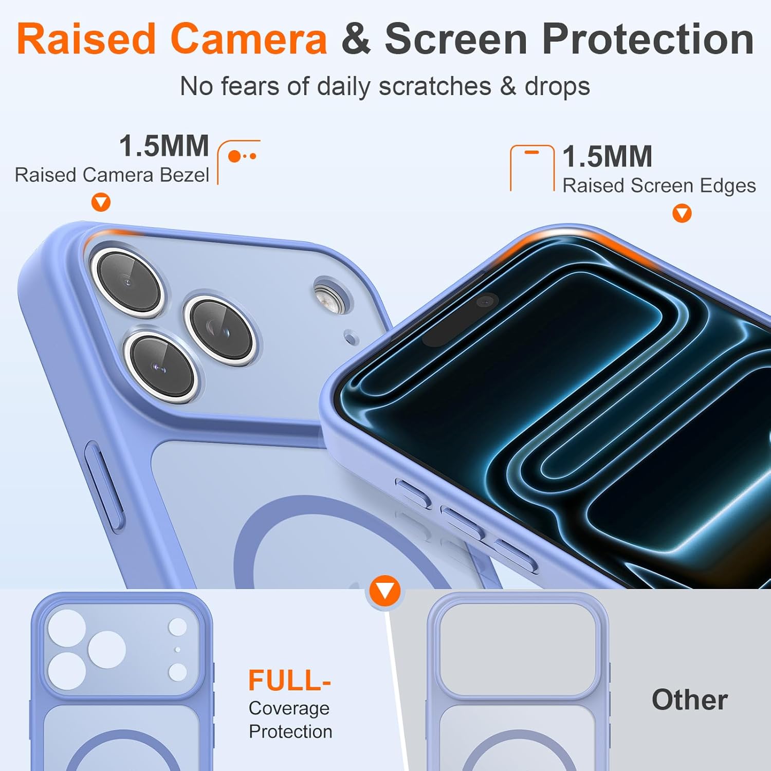 Magnetic for iPhone 17 Pro Max Case with Camera Control Button, Includes 2 Tempered Glass Screen Protectors, MagSafe Compatible Translucent Matte Phone Case for iPhone 17 Pro Max, Light Purple - Image 7