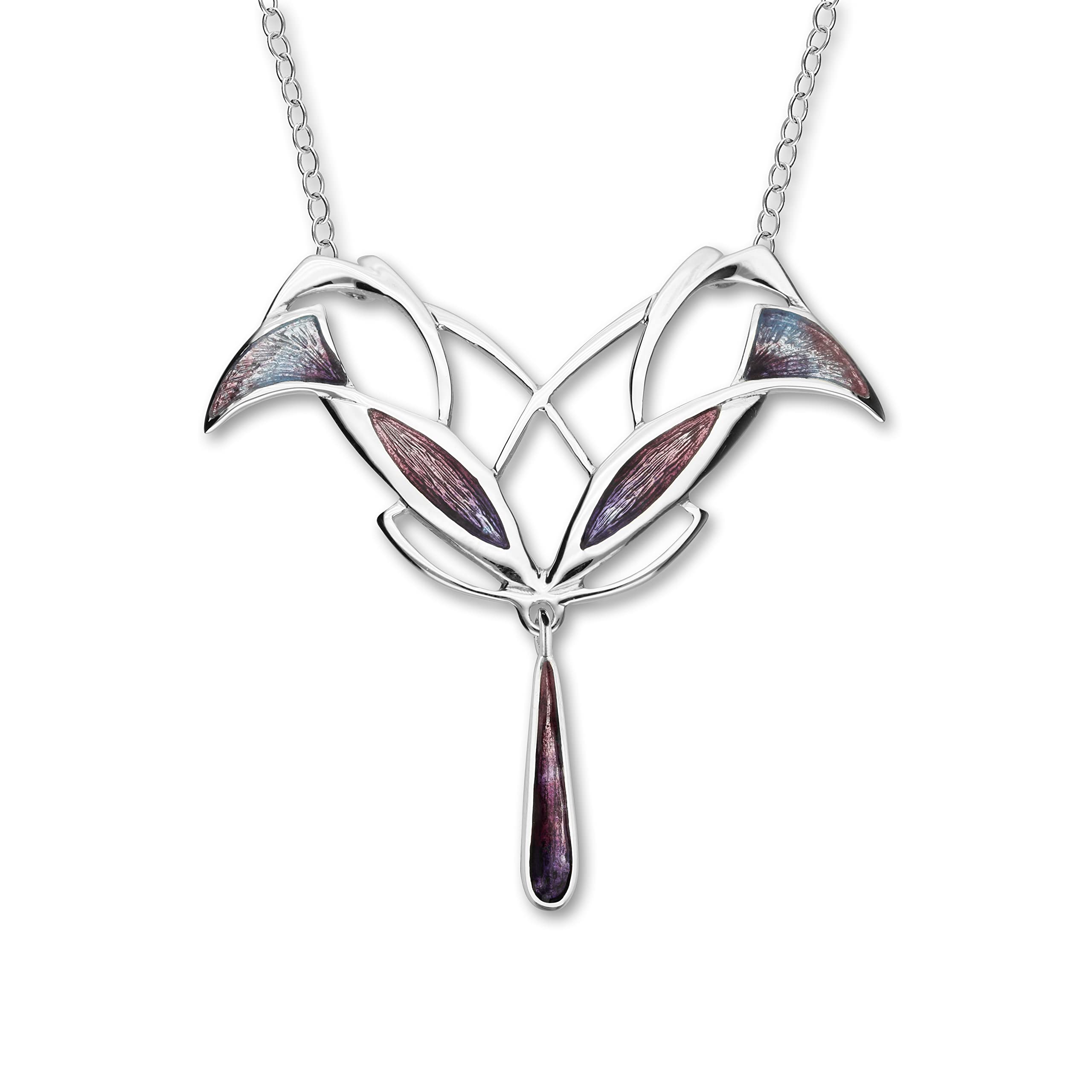 ORTAK 925 Sterling Silver Pendant Necklaces Celtic Hot Glass Amethyst Bluebell Enamelling Design Handmade Pat Cheney Designer Jewellery of Scotland for Women