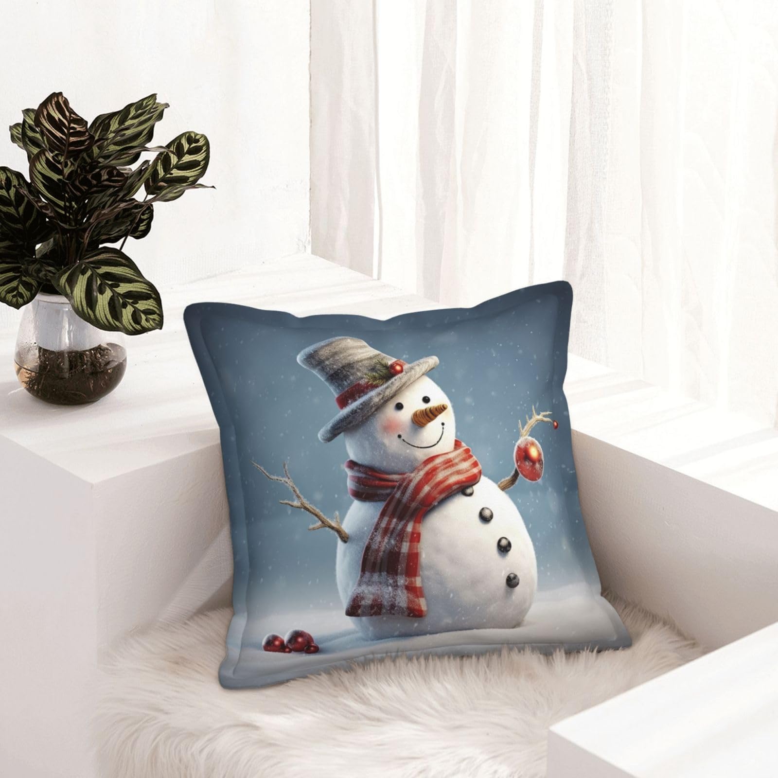 Housse de coussin bonhomme de neige en similicuir rustique pour canapé et salon