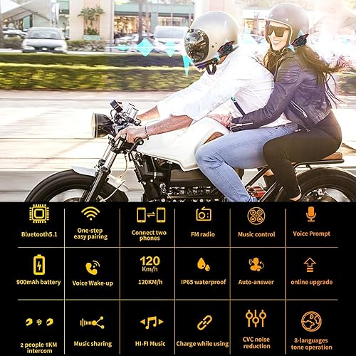 Miniatura 2 de QSPORTPEAK Shark - Sistema de intercomunicación Bluetooth para casco de motocicleta, interfono inalámbrico dúplex completo para 6 conductores, rango