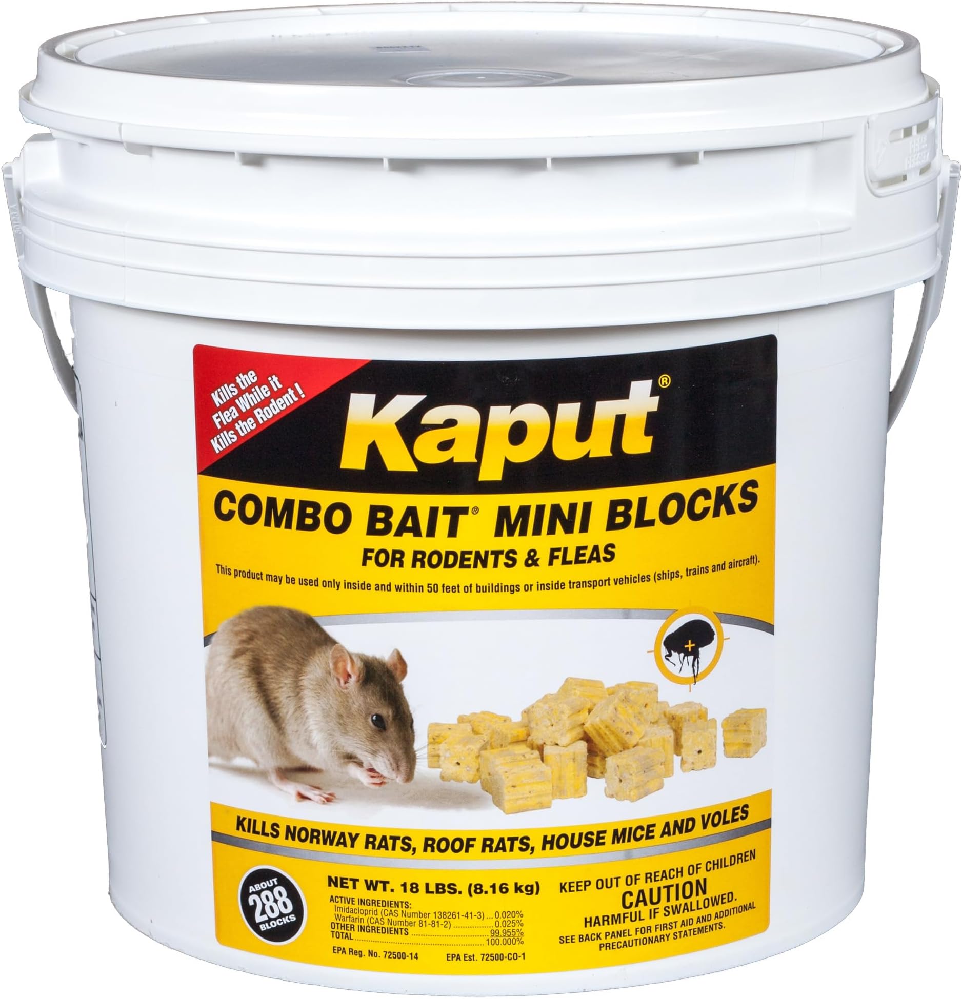 Kaput Mouse Bait Blocks, Rodent Bait for Mice & Rats, Warfarin Vole Killer for Indoor/Perimeter Use, Kills Rodents with Consistent Feeding - Ideal for Homes, Farms & Transport Areas, (18 lbs)