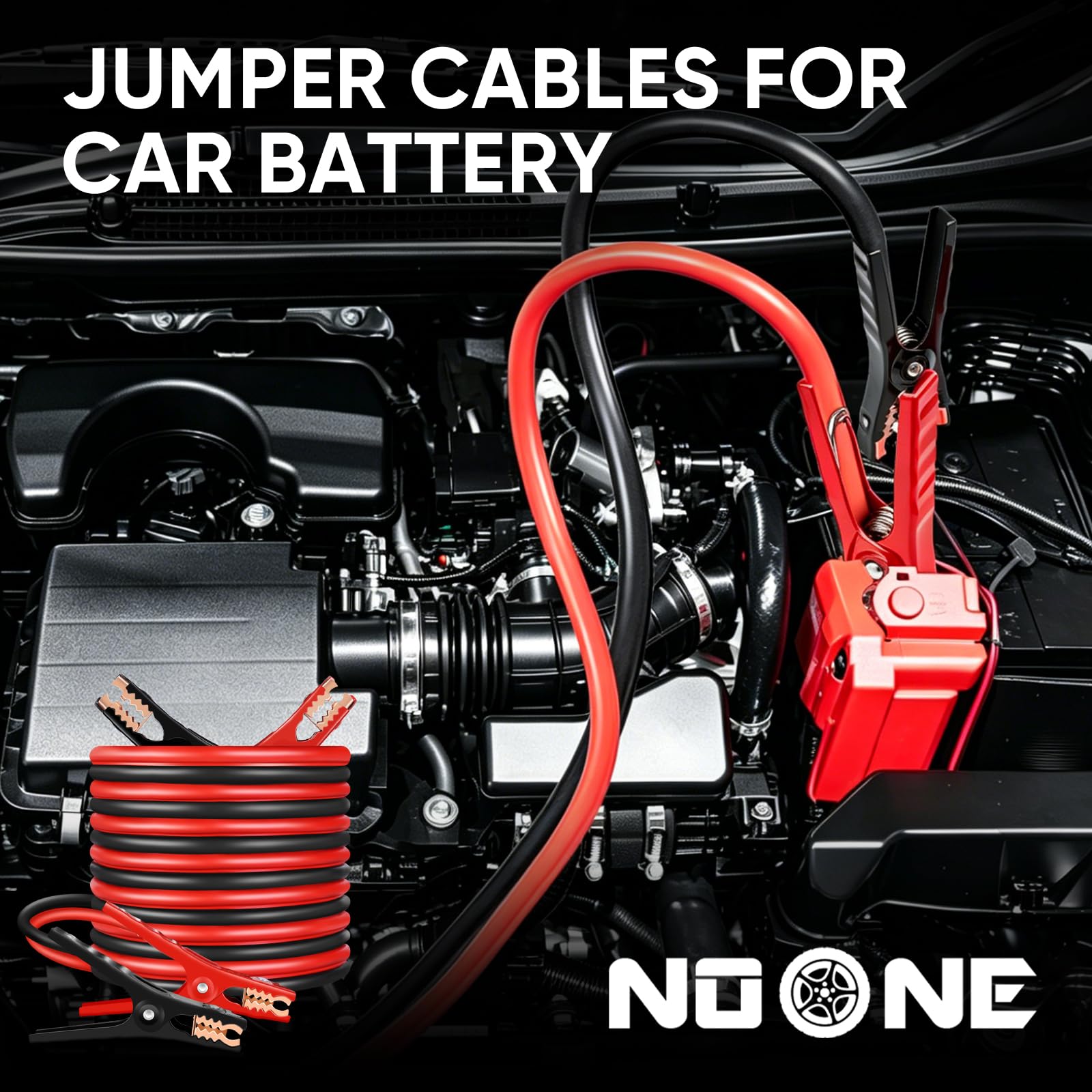 NOONE - Cables de puente para batería de coche, calibre 2 de 16 pies, cables de arranque de coche para arrancar con salto, baterías muertas o débiles (2 AWG x 16 pies)