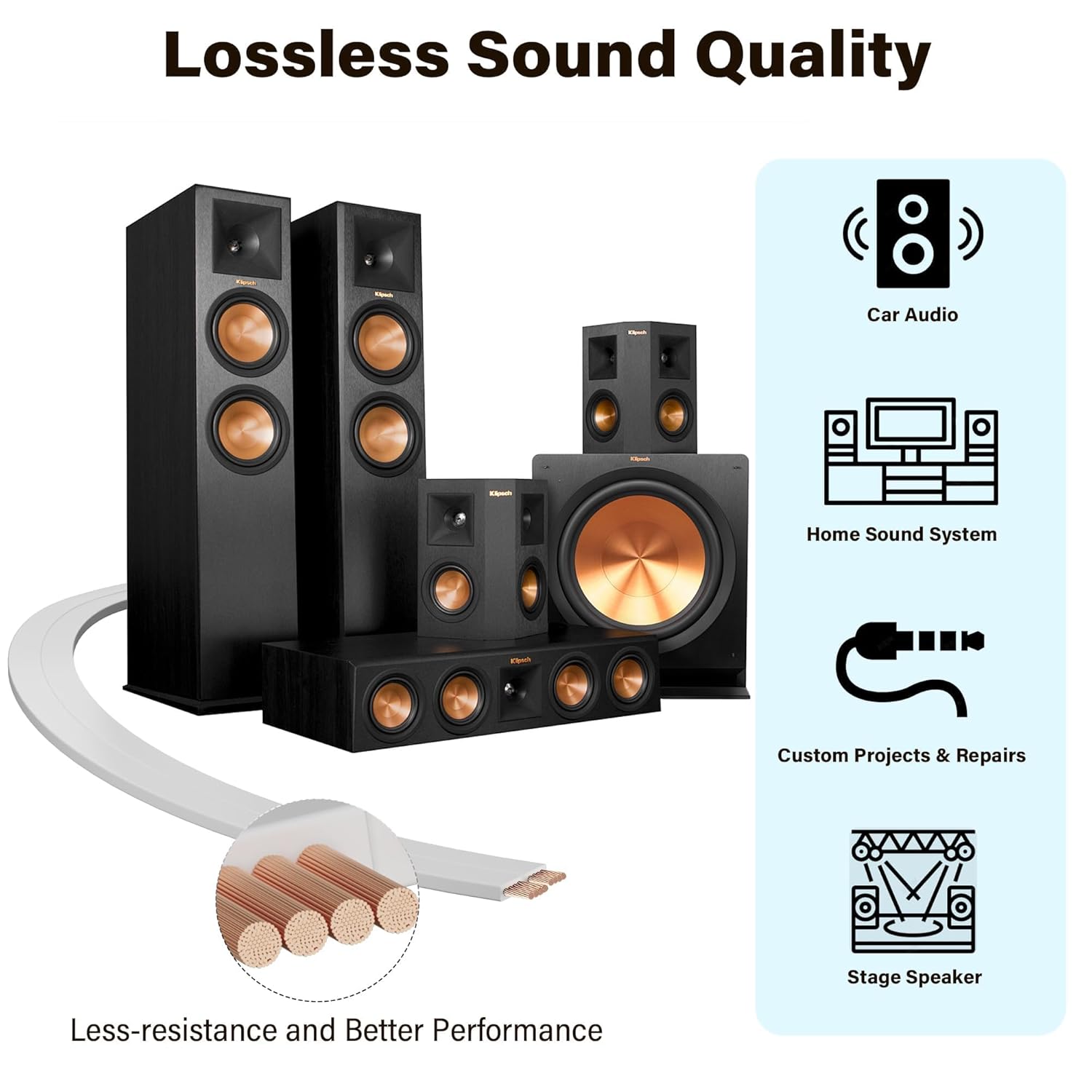 Premium 14 Gauge Flat Speaker Cable Wire 100 Ft Spool, OFC Electrical Low Voltage Audio Wire 14/2 AWG, Thin PVC CL2 in Wall Rated Outdoor for Home Theater, Car Stereo, Automotive- White - Image 5