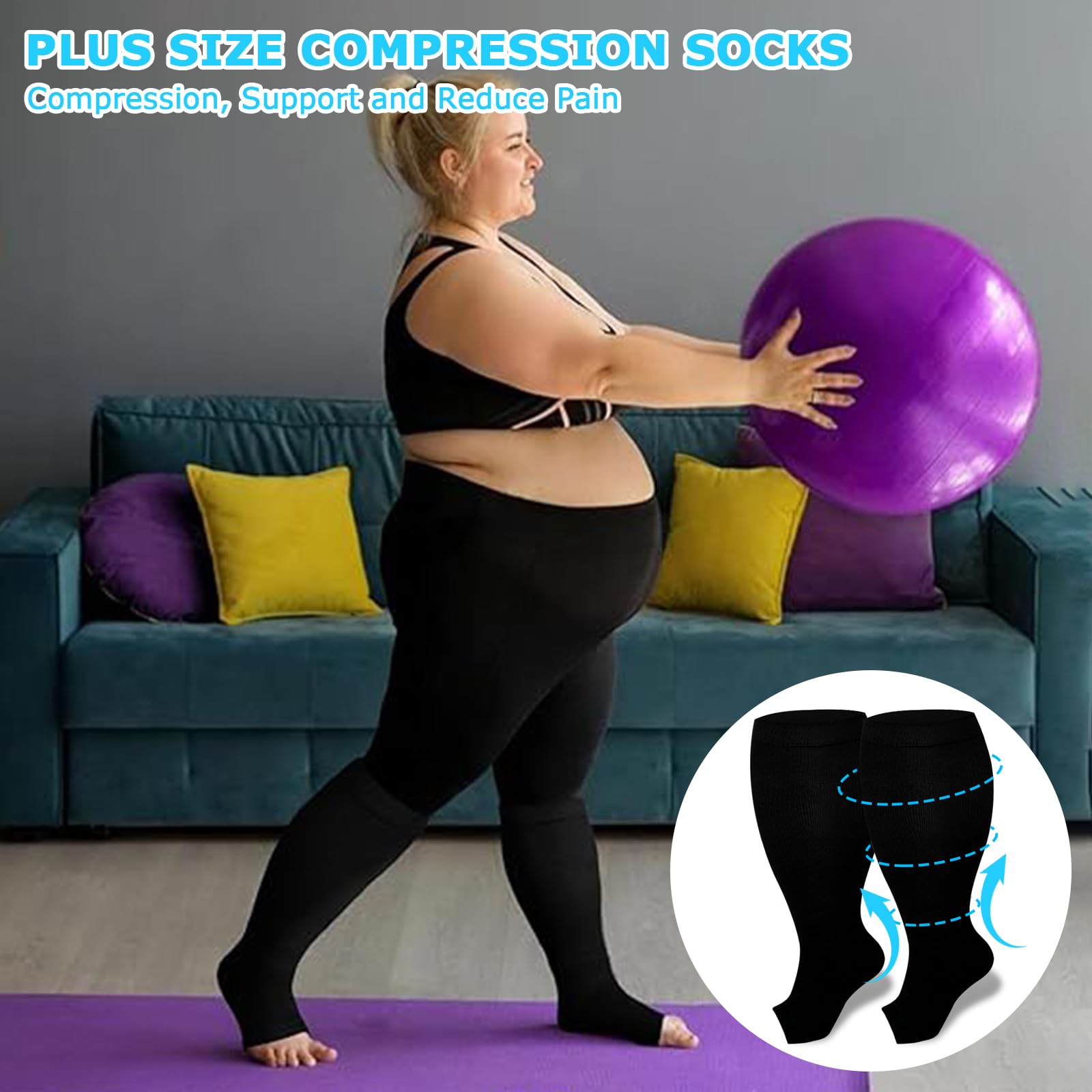 UZSUZZ Plus Size Compression Socks for Women Men 2 works 15-20 mmHg Graduated Compression Support Stockings - Image 4