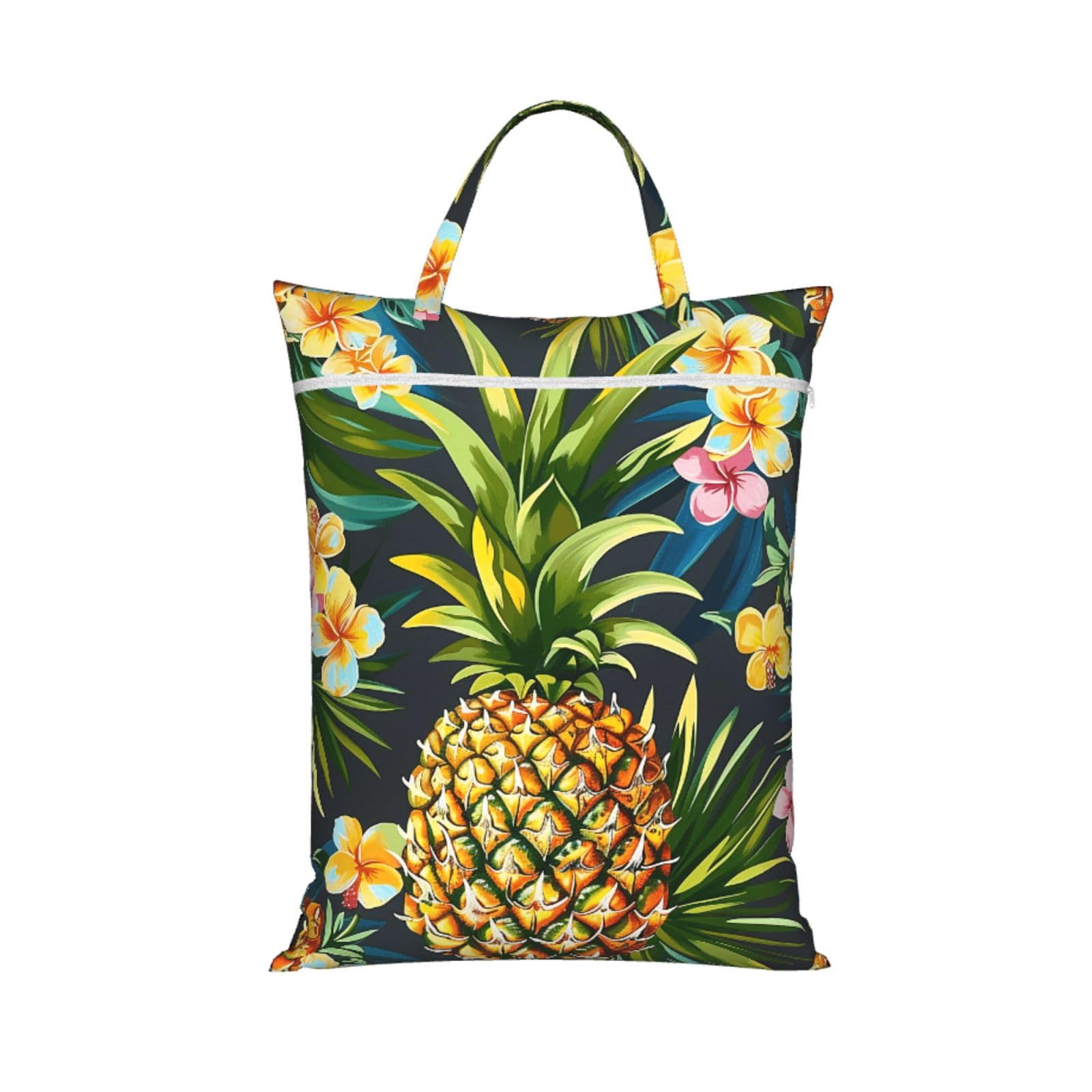 Large Travel Laundry Bags,Tropical Pineapple Hawaiian Print with Handle Foldable Laundry Bag for Holidays Gym Swimming and Family Trips, 1Pcs