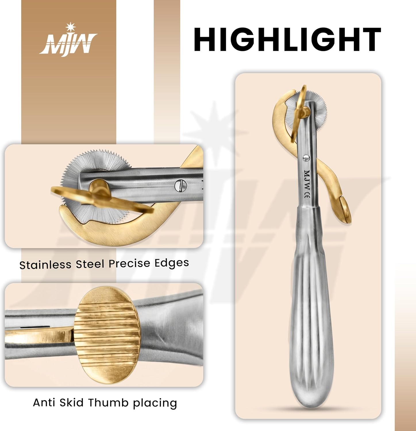 MJW Finger Ring Cutter with 2 Replacement Edges - Stainless Steel Golden Snap-Ring Plier Emergency Jewelry Cutting Tool Ideal First Aid Instrument, EMT Ring Remover Tool with Finger Protection