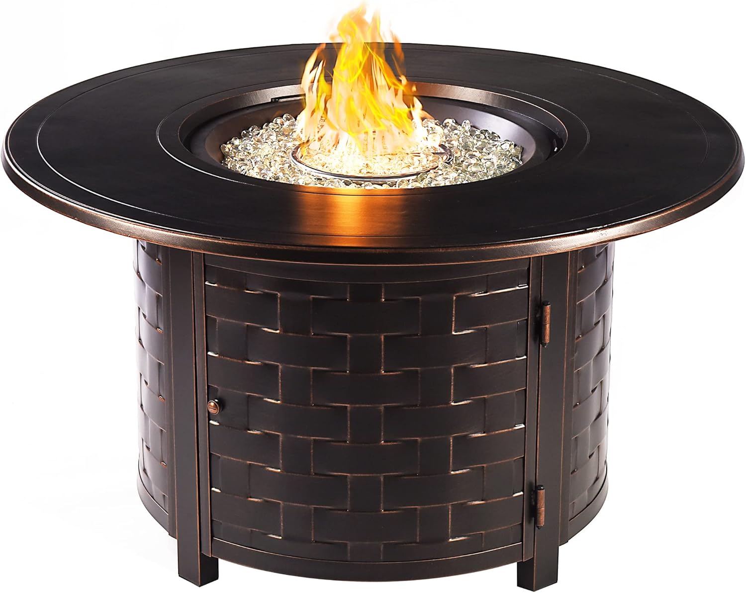 Oakland Living Round 44 in. x 44 in. Aluminum Propane Fire Pit Table with Glass Beads, Two Covers, Lid, 57,000 BTUs in Copper Finish