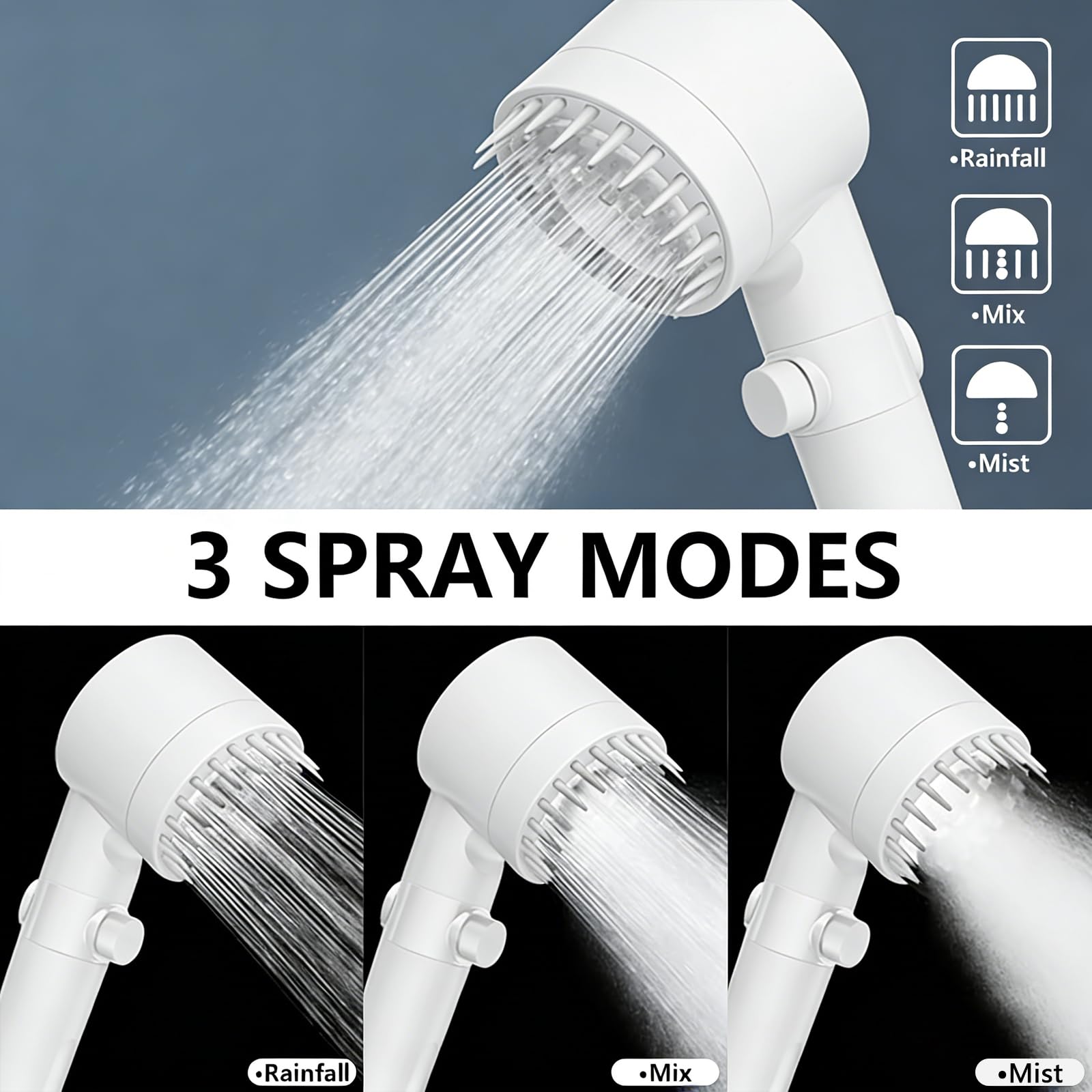 BENTRIP Soffione doccia ad alta pressione con filtro ad acqua dura con filtro a 15 fasi e 3 cartucce filtranti extra, 3+1 modalità di spruzzo, con tubo in PVC, soffione doccia massaggiante portatile