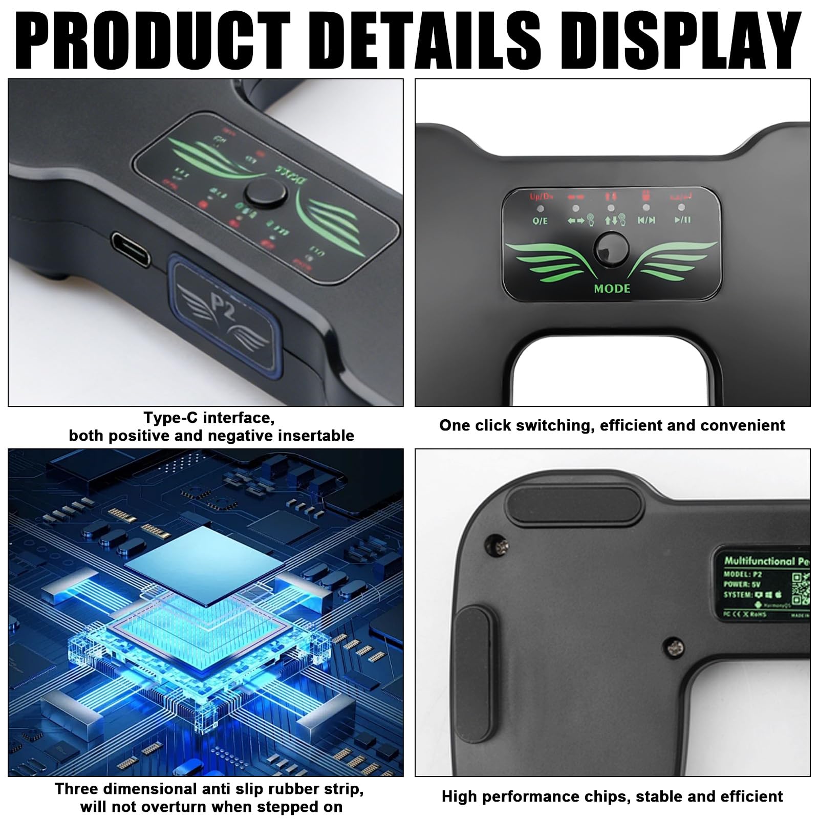 Pédale de gymnastique Bluetooth Page Turner sans fil - Interrupteur à pied multifonction - Rechargeable - Contrôleur de lecture de musique pour tablettes et smartphones - Noir