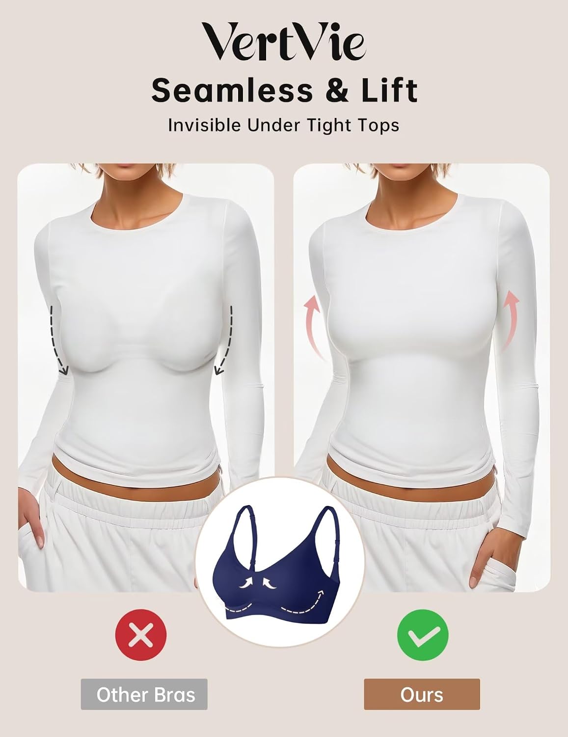 Vertvie Womens Seamless Jelly Bras No Underwire Comfort Push Up Bras Buttery Soft Wireless Bralette Full Coverage Sports Bra thumbnail