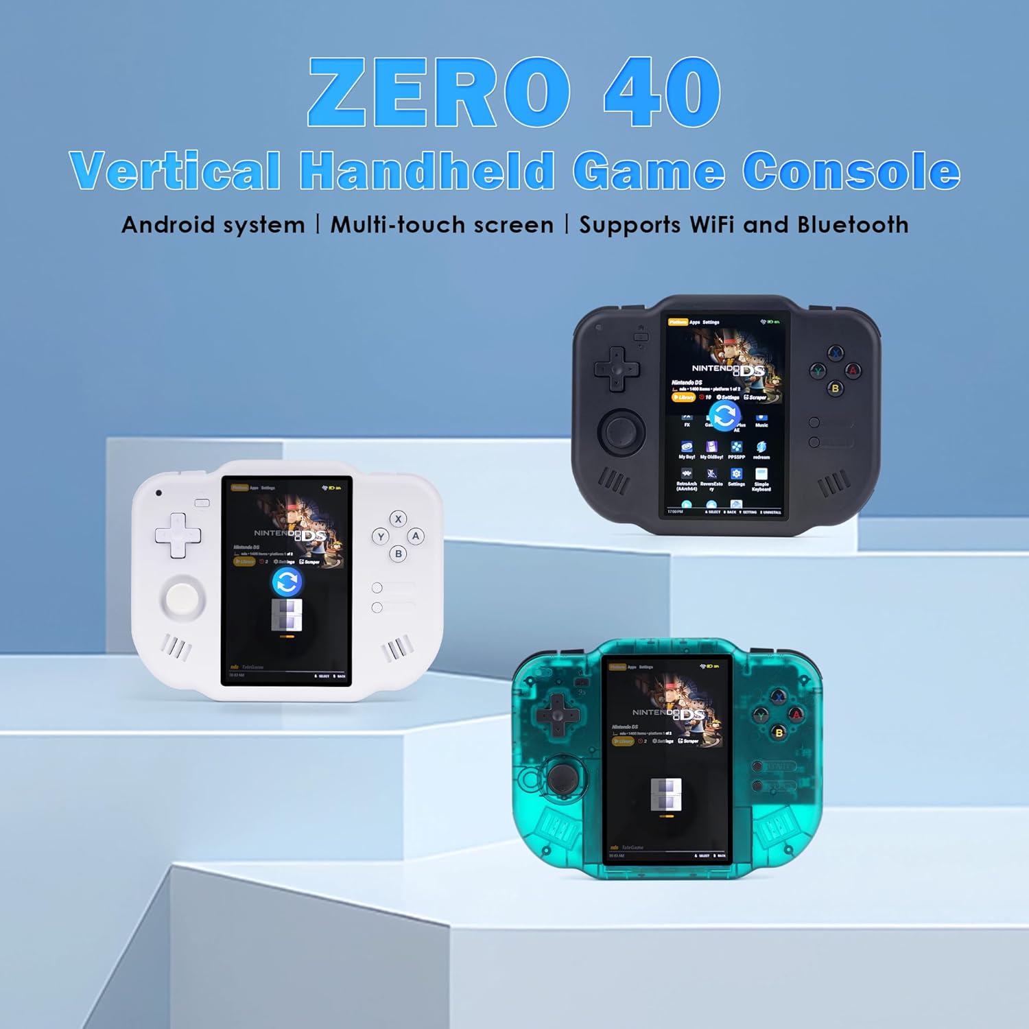 MagicX Zero 40 Retro Handheld Game Console , 3.4 Inch IPS Screen Linux System Sunken Dual Joystick Built-in 64G TF Card Handheld Emulator Support 4.2G WiFi Bluetooth TV Output(Green)