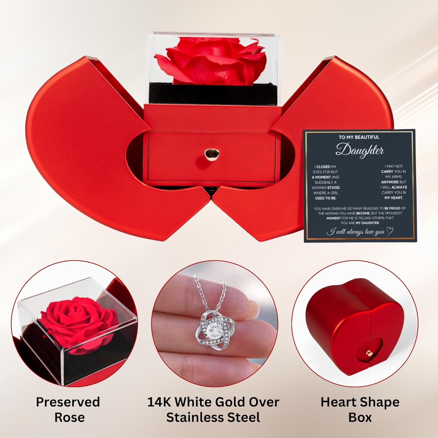 To My Beautiful Daughter Necklace from Mom & Dad | Cubic Zirconia Pendant with Heartfelt Message Card & Gift Box | Daughter Birthday, Graduation, Christmas Jewelry Gift from Parents