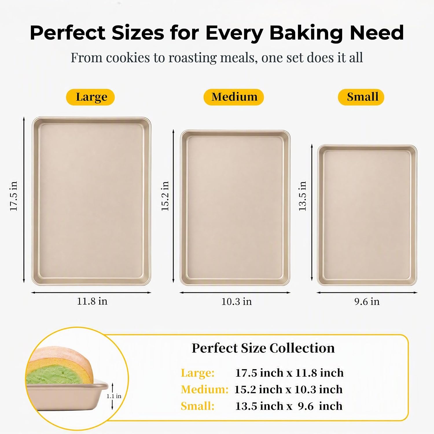 3 PCS Nonstick Baking Sheet Set, 17.5" Cookie Sheets, Baking Pans for Oven