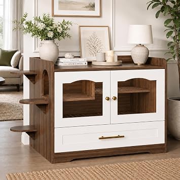 Cat Litter Box Enclosure Furniture, Dog Proof Hidden Litter Box Cabinet with Acrylic Door, Extra Long Runway & Drawer, Cat Play Area for Indoor Cats
