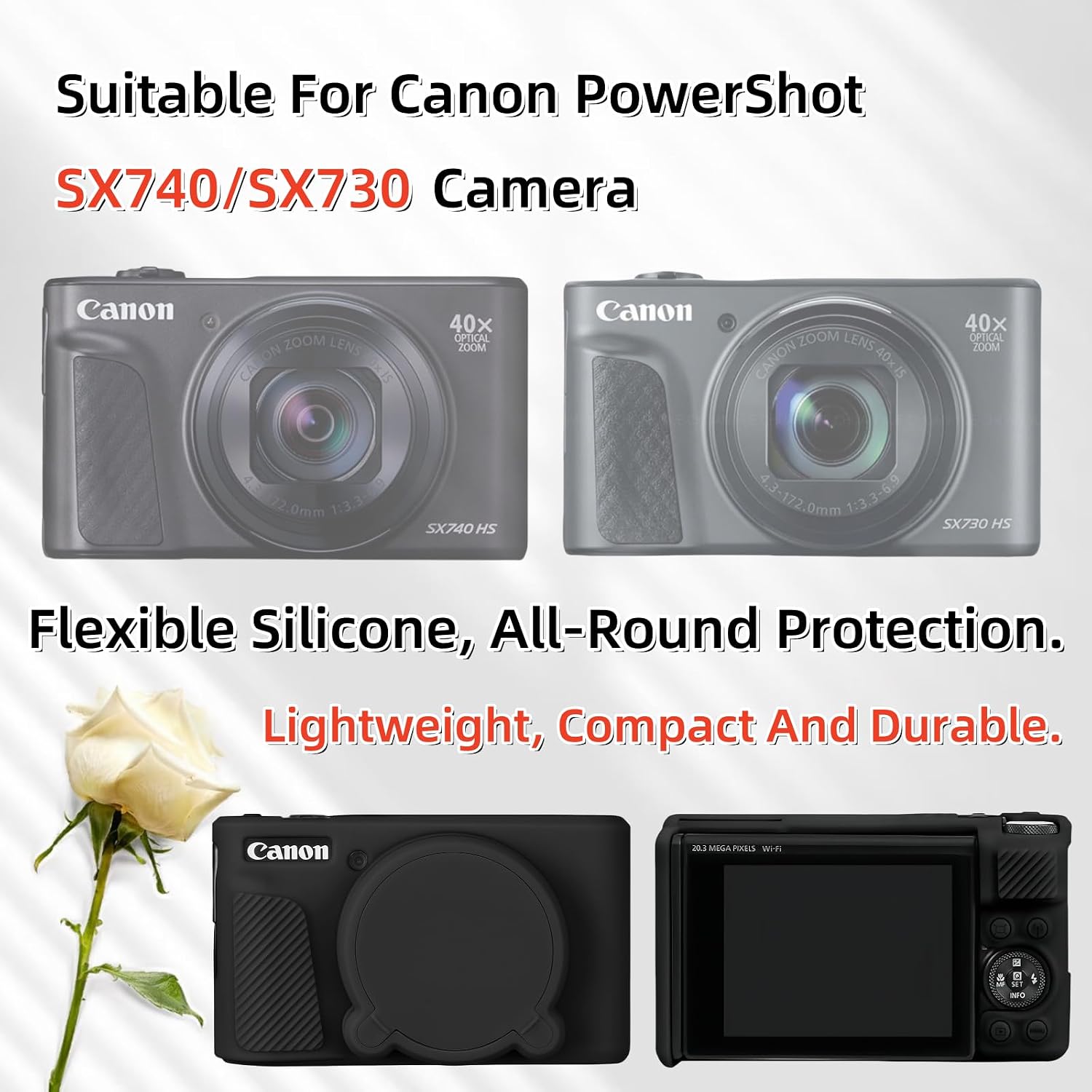 Camera Case for Canon PowerShot SX740/ SX730 Digital Camera,SX740 HS Case, Soft Silicone Protective Case Removable Lens Cover,Comes with 2 Screen Protectors and 1 Wrist Strap. (Black)