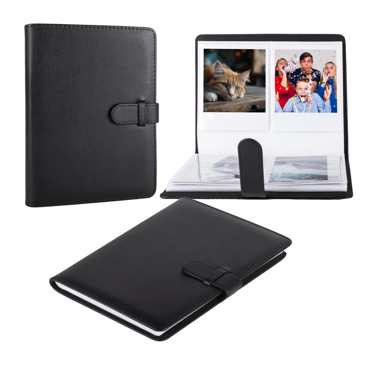 Album photo vintage pour Fuji Instax Wide 400/300/210/EVO, livre photo 80 pochettes en cuir PU pour Instax Wide/Polaroid Now/600/i-Type Camere Film – Album photo 8,9 x 10,8 cm – Noir