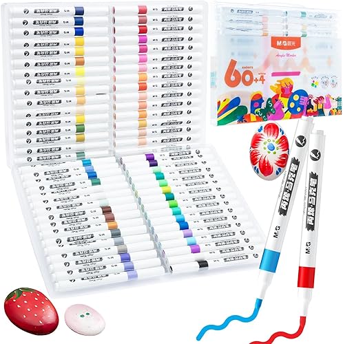 M&G Bolígrafos de pintura acrílica de 64 colores con punta media, bolígrafos de pintura para pintura de rocas, piedra, madera, caligrafía, lienzo,