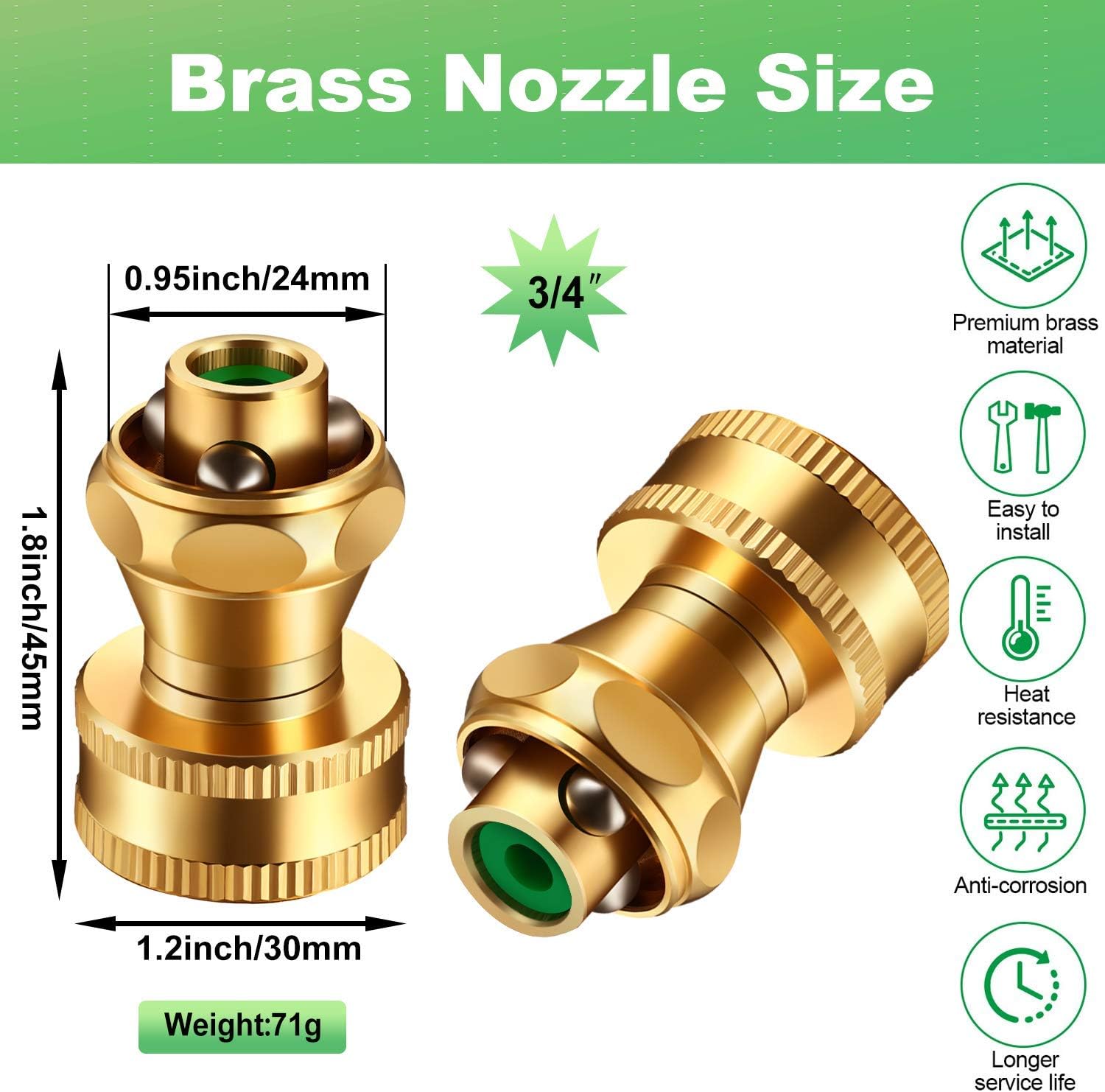 3 Pack Brass Nozzle Power Brass Nozzle Hose Nozzle, Adjustable Twist Sprayer for Garden