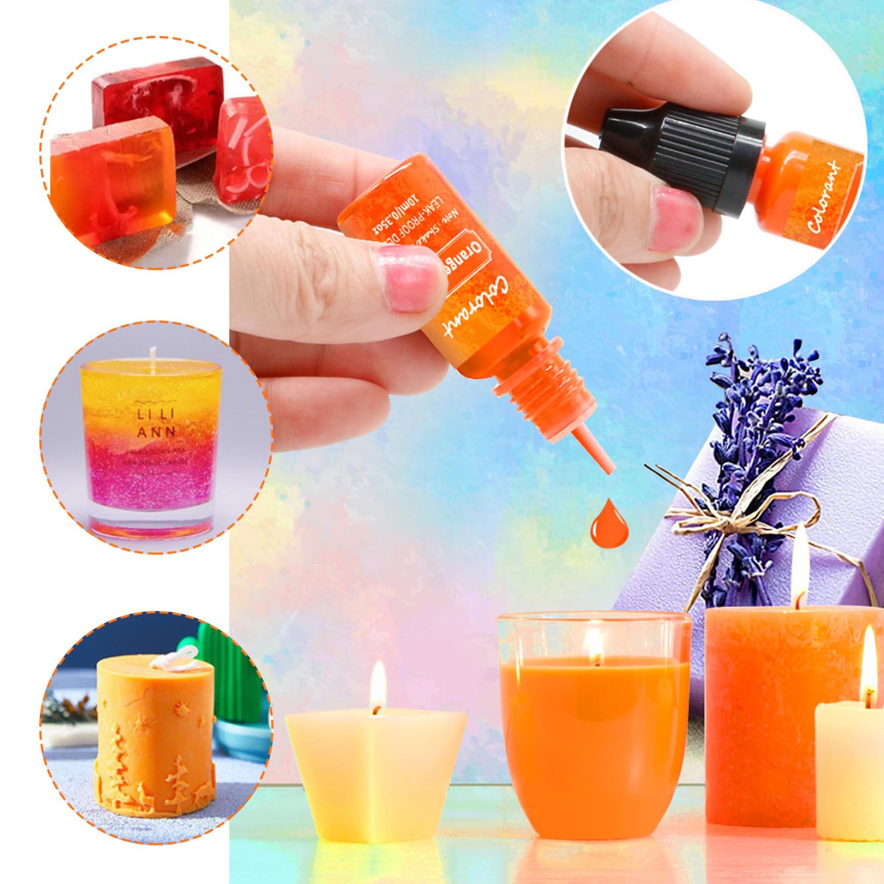 Set 7 Coloranti Liquidi Per Candele - 10ml Altamente Concentrati Per Cera Di Soia, Paraffina E Altro - Foto 9