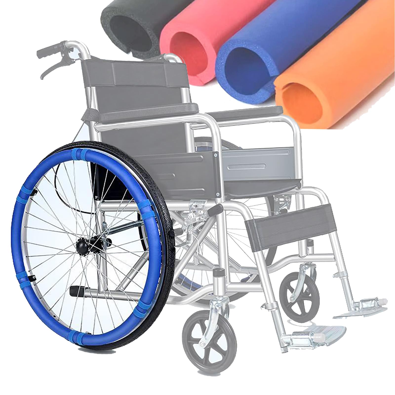 1 Paar Gleitfelgenabdeckungen Für Rollstühle, 22-24 Zoll, Verschleißfeste Handgriff-Schutzabdeckung, Frei Zuschneidbar, Einfache Installation, Verbessert Griffigkeit/Traktion,Blue