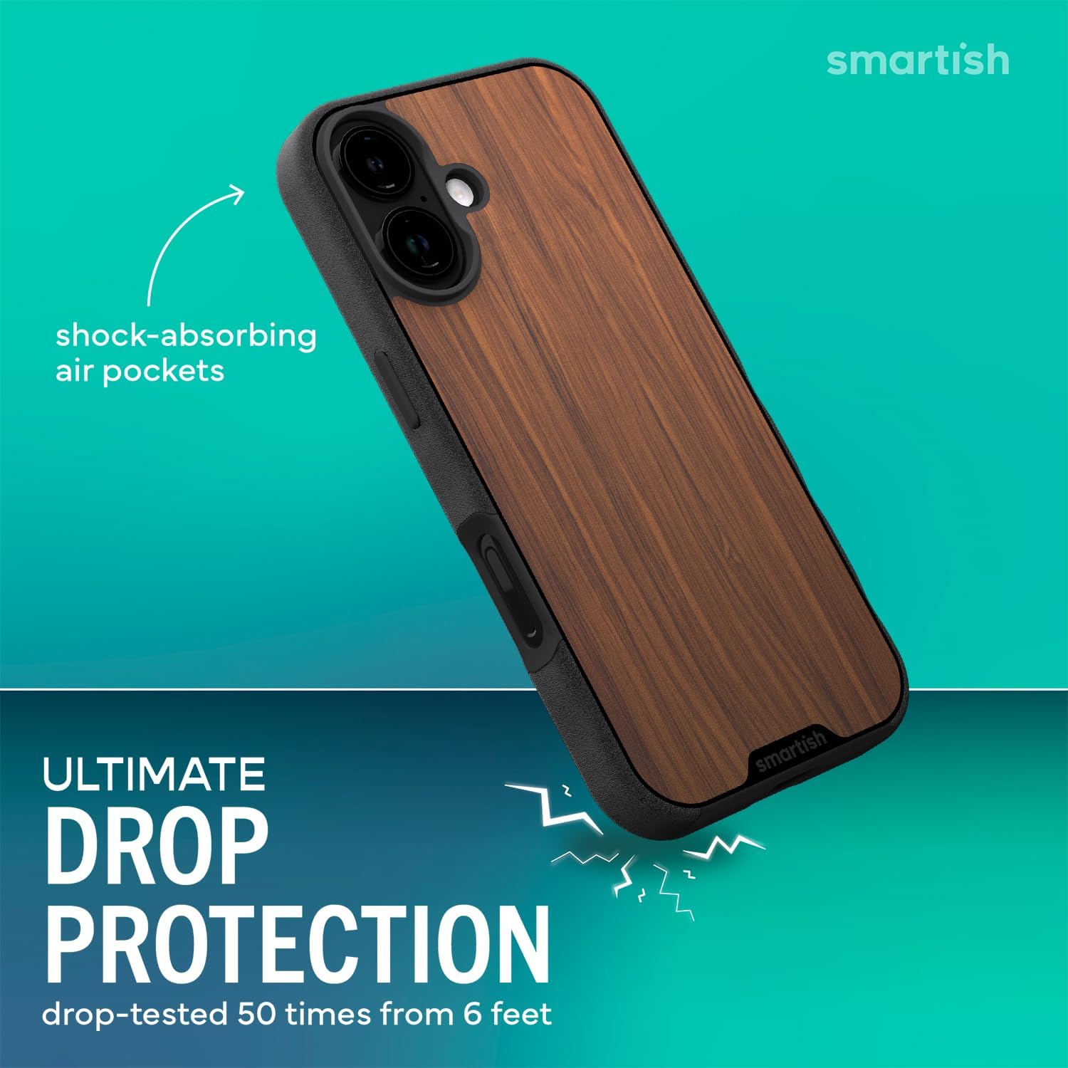 Smartish® iPhone 17 MagSafe Case - Gripmunk Magnetic Slim Case [Lightweight + Protective] Thin Grip Cover with Microfiber Lining for Apple iPhone 17 - Walnut Woods