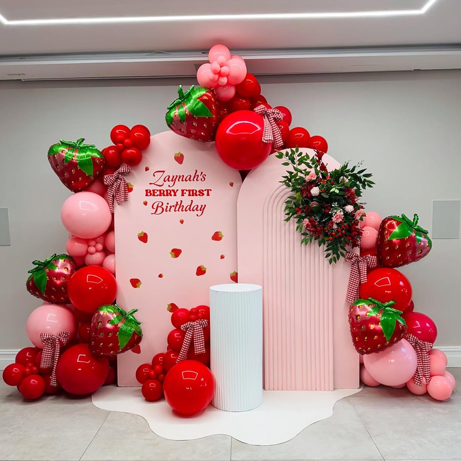142 Pcs Strawberry Balloon Garland Arch kit,Red,Pink,Light Pink,Strawberry Foil Balloon for Berry First birthday Decorations,Baby shower,Strawberry Party Decorations