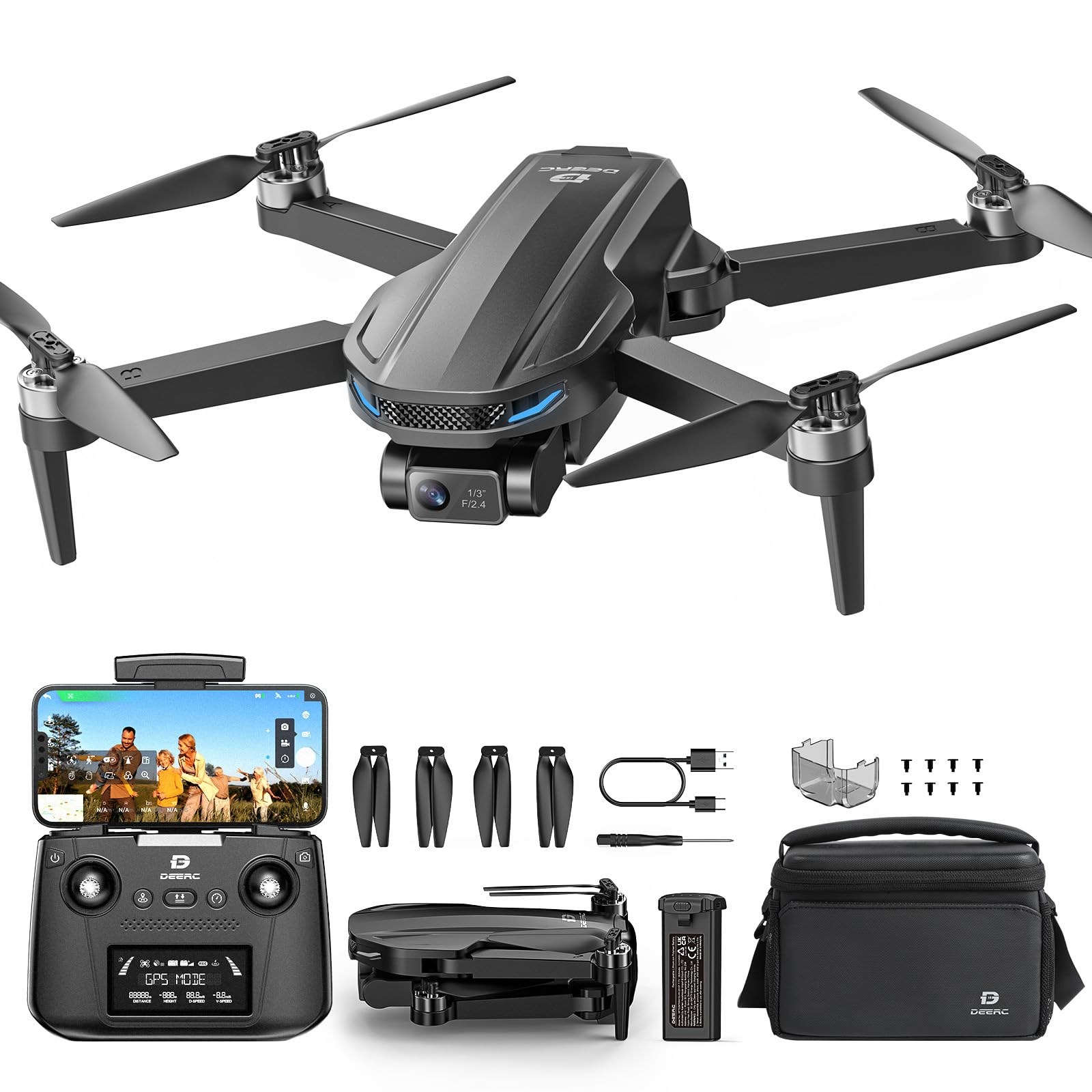 DEERC D65 Drones con Camara 4K EIS y Cardán de 2 Ejes para Adultos,249 g, GPS Sígueme, Tiempo de Vuelo de 26 Minutos,Transmisión de imágenes 5G,Retorno Inteligente,C0,Pour Débutants,Caméra avec