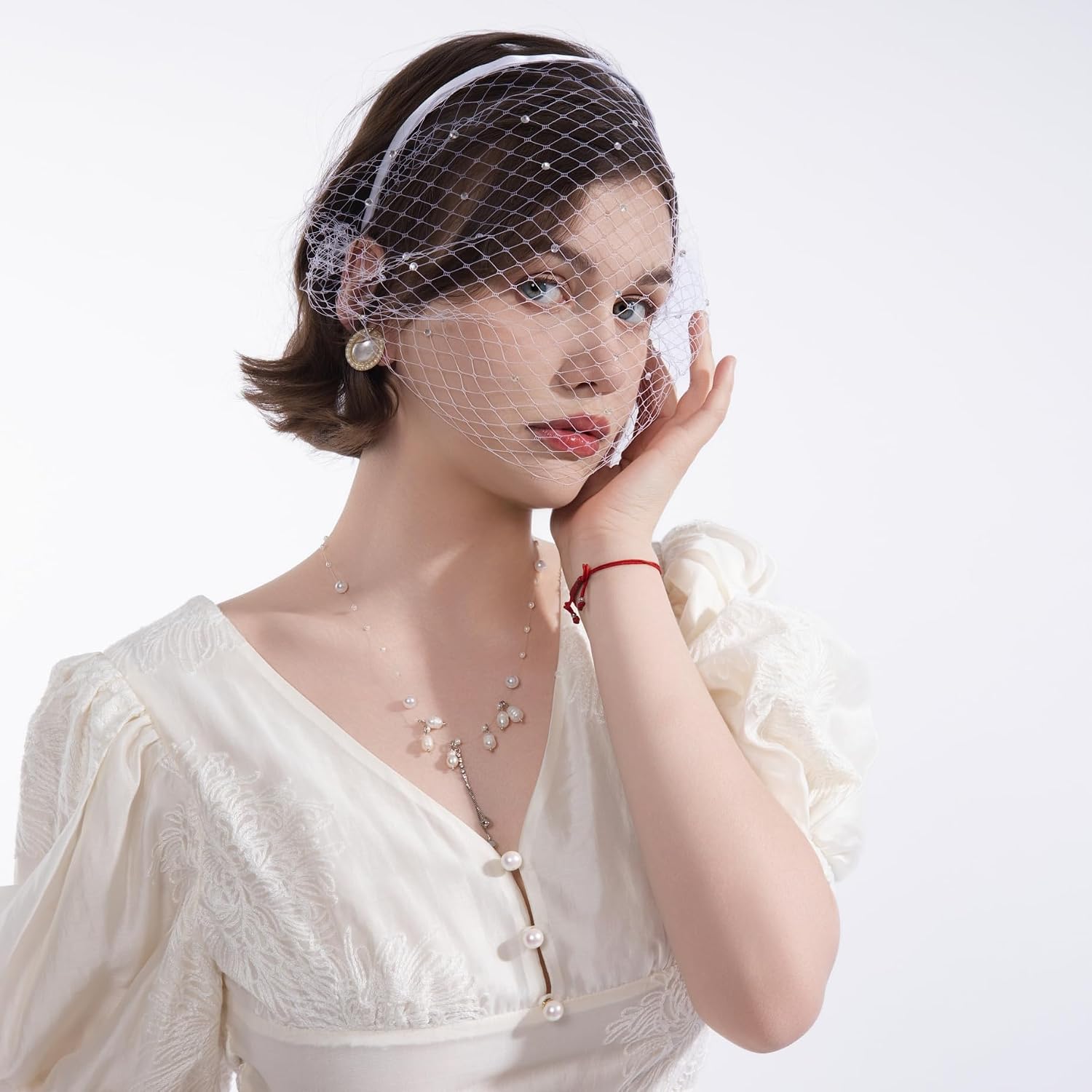 Mesh Veil Headband 1920s Headpiece for Women Tea Party Bridal Wedding Fascinator Black Hat Veil for Women