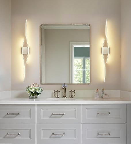 Miniatura 5 de Joossnwell Lámpara de tocador de níquel cepillado para lámparas de baño, modernas 5CCT regulables, barra de luces LED de baño de 39.37 pulgadas