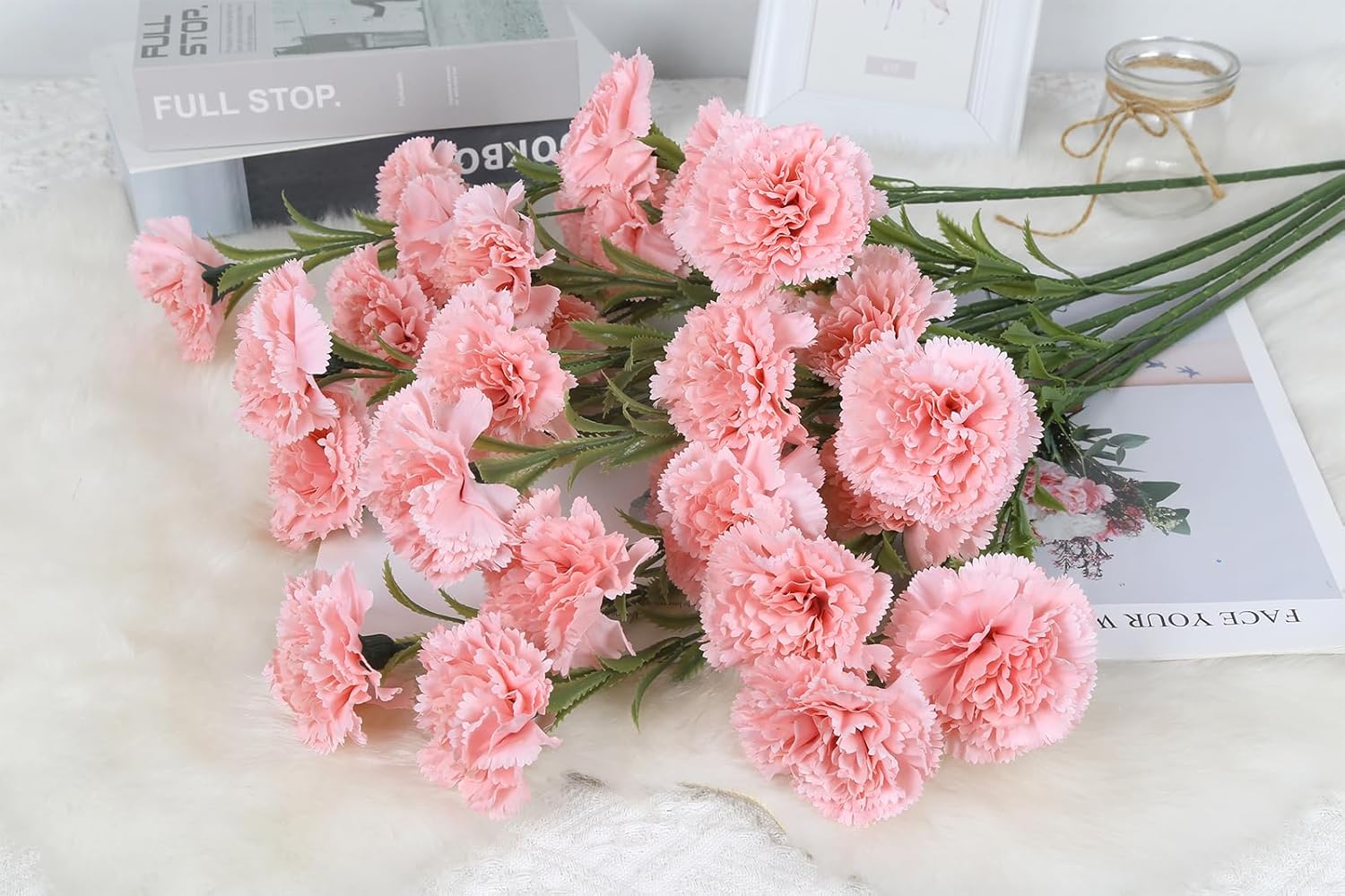 IPOPU Carnations Artificial Flowers 6PCS Fake Silk Carnations 33in Long Flowers for Tall Vases for Wedding Home Table Centerpieces Floral Arrangement(Light Pink) - Image 3