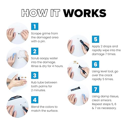 Miniatura 4 de MagicEzy Tile Repairezy (blanco metálico) - Repara azulejos astillados rápidamente - Relleno de reparación de cerámica espeso ideal para agujeros,