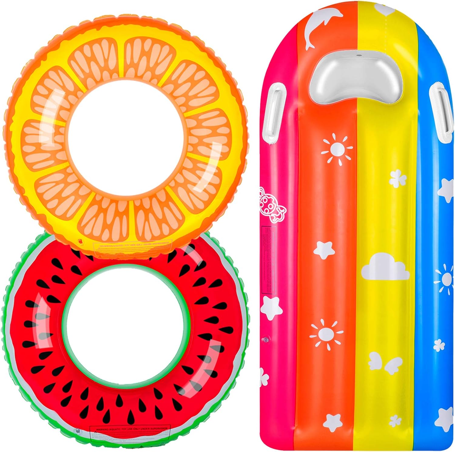 balnore Pool Floats for Kids, 3 Pack Pool Floats Toys for Kids Adult with Summer, Fun Inflatable Fruits Swim Tubes Rings and Rainbow Pool Float, Outdoor Beach Water Toys Party Supplies : Toys & Games