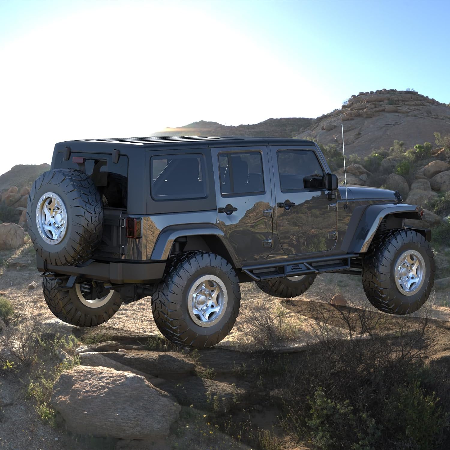 Running Boards Side Steps Compatible with 2007-2018 Jeep Wrangler JK JKU Unlimited 4 Doors, Bolt-on Drop Side Steps Rails, Heavy-Duty Steel Nerf Bars Step Plates Rock Sliders Rail, Textured Black