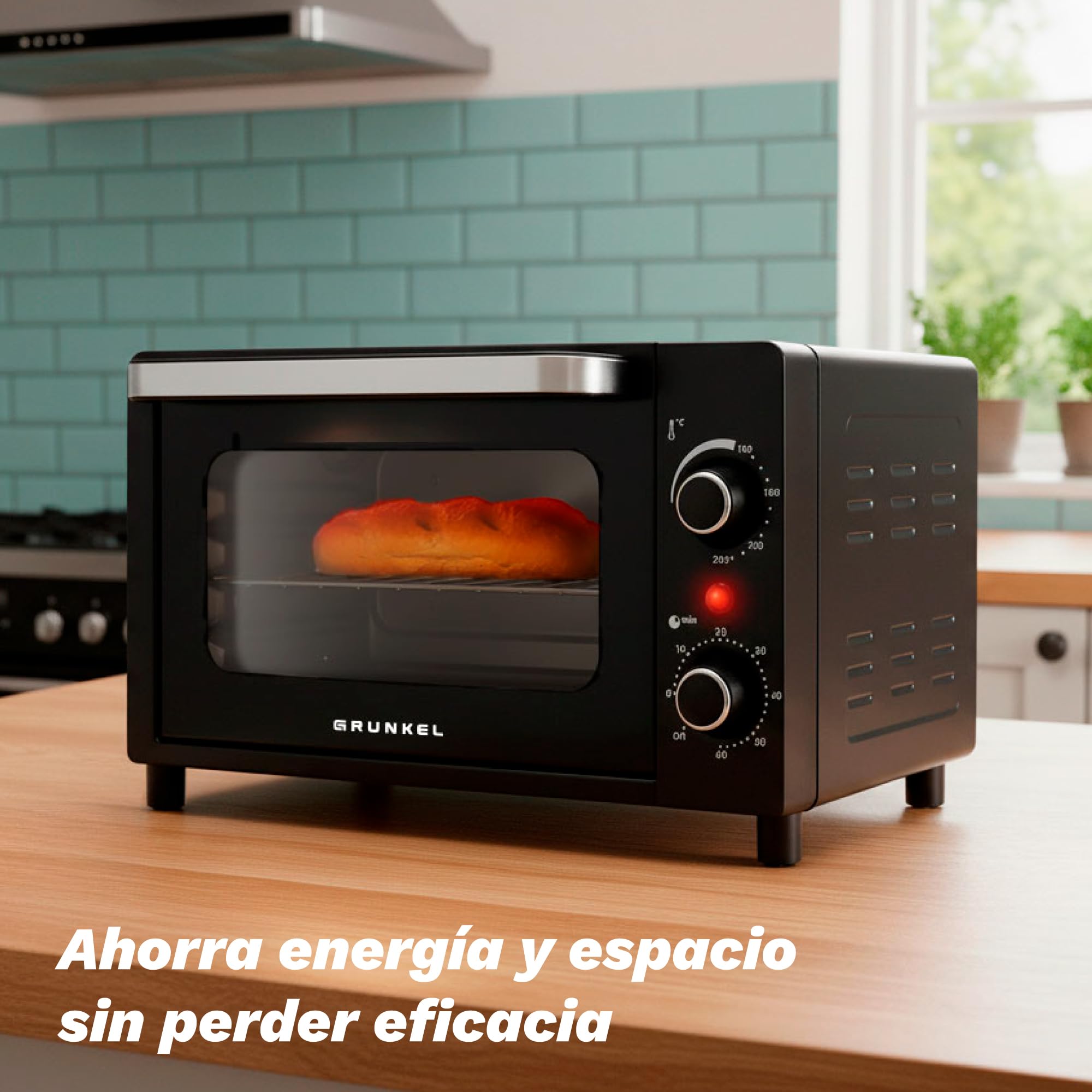 Grunkel Horno electrico de sobremesa tostador de 10 litros HR-10MINI con 3 funciones de calor y selector de temperatura hasta 230ºC. Temporizador hasta 60 min - 800W (Mini)