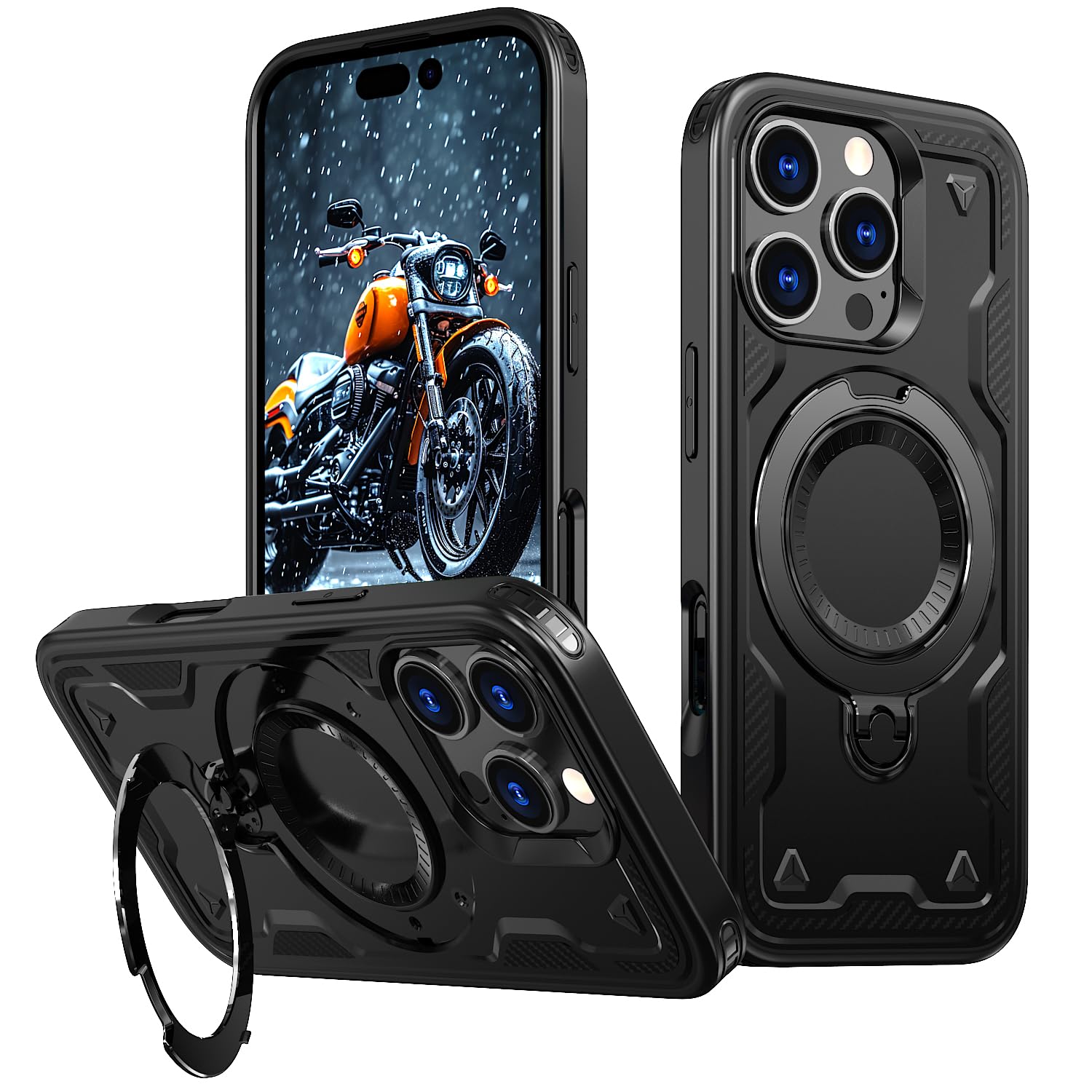 Coque iPhone 16 Pro Max MagSafe noire antichoc en TPU et PC rigide avec support