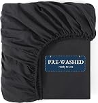 Casa Platino Fitted Sheet Double, Black - Pre-Washed, Deep Pocket 14 inch (35 cm) - Easy Care - Soft Brushed Microfibre Fabric - Shrinkage and Fade Resistant - Bottom Sheet