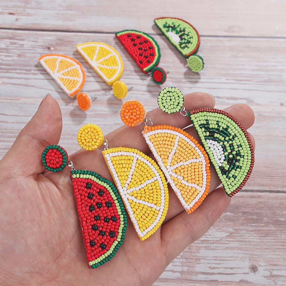 Fruit Earrings for Women Cute Orange Strawberry Beaded Fruit Earrings Fashion Handmade Beaded Drop Dangle Earrings Bohemia Statement Fruits Earring Summer Beach Vacation Jewelry - Image 5