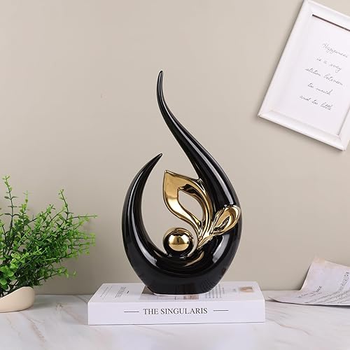 Miniatura 4 de Estatua de arte moderno de cerámica con hojas de árbol doradas para decoración del hogar, elegante centro de mesa para sala de estar, dormitorio,