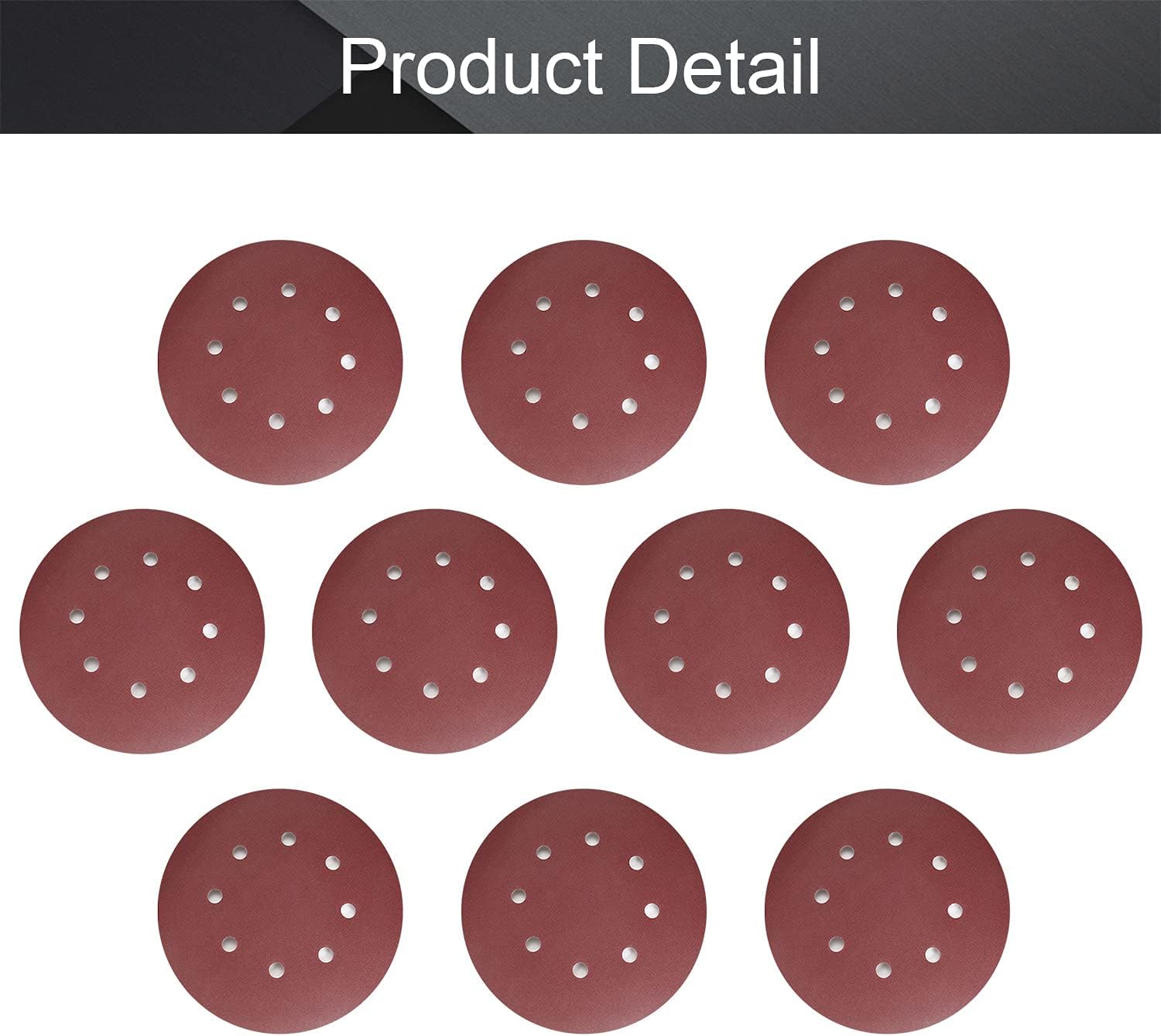 Utoolmart Hook and Loop Sanding Discs, 7 Inch 8 Hole Sandpaper, 180 Grits for Woodworking and Automotive 10pcs