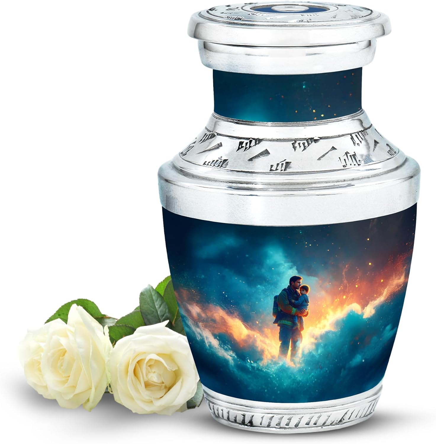 Fire Fighter Small Urns for Human Ashes Adult Man - Human Design Ash Holders - Blue Urn for Ashes for Women - Keepsake Cremation Urns for Ash - Funeral Memorial Gifts - Mini Funeral Urn 3 Inch
