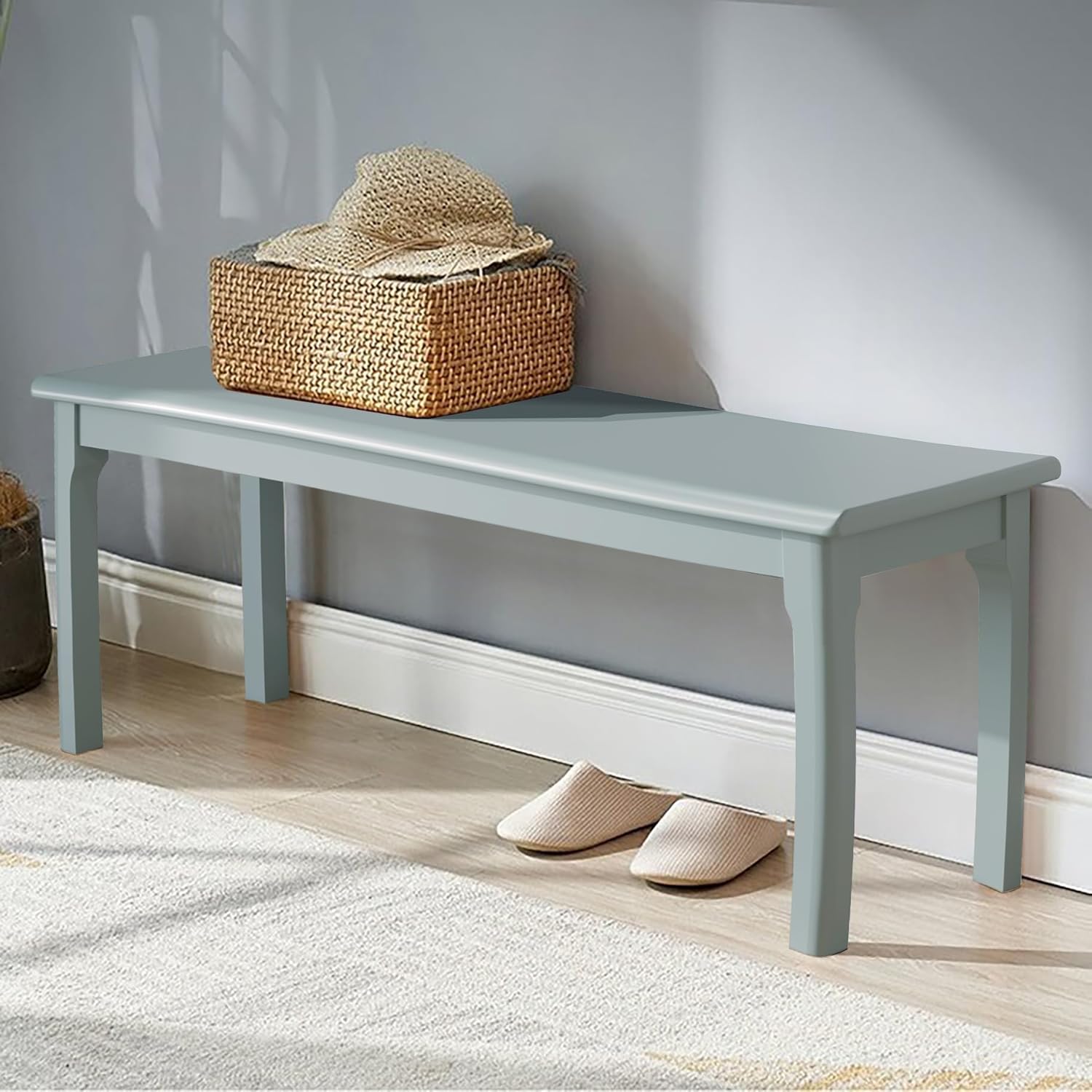 Dining Bench Wood Solid Oak Wooden Bed End＆Entryway Bench for Bedroom Living Room Kitchen(Blue)